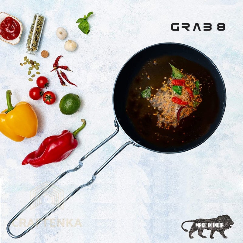 Grab8 Small Tadka pan Pure Iron Tadka Pan Mini Round Frying Pan with Steel Handle Iron Cast Iron Tadka Pan Tadka Pan Hard Anodised Tadka Pan Spice Heating Pan Tadka pan Non Stick 033Kg - Image 5