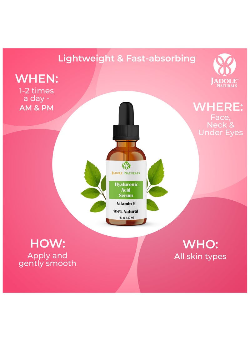 Jadole Naturals Hyaluronic Acid Serum with Vitamin E - 30ml , Hydrating & Brightening Serum - Image 4