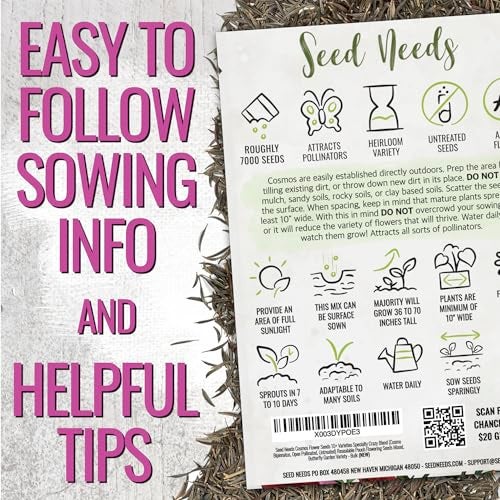 Seed Needs Wildflower Seeds Cosmos Crazy Blend 1.5 Ounce No Filler | 10+ Varieties Including Seashells, Purity & Candystripe | Cosmo Bipinnatus Open Pollinated Untreated | Bulk Resealable Packaging - Image 3
