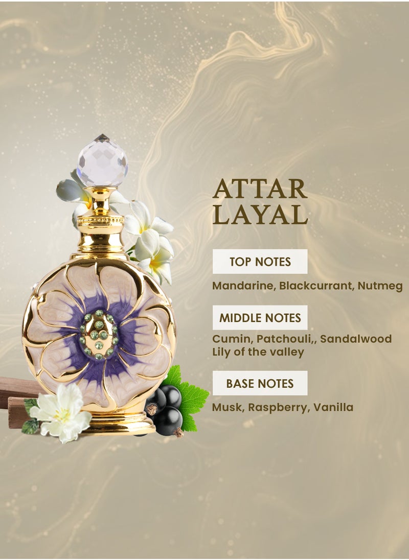 ATTAR LAYAL 12ML Unisex Concentrated Perfume Oil Alcohol-Free Fruity Sweet Musk-Based Long Lasting Halal Attar for Men and Women
