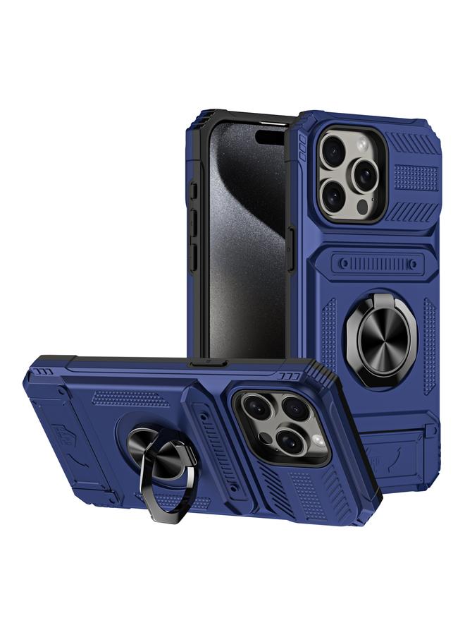 اس-توب جراب لهاتف iPhone 15 Pro مصنوع من مادة TPU+PC المقاومة للصدمات مع حامل حلقي معدني - Image 1