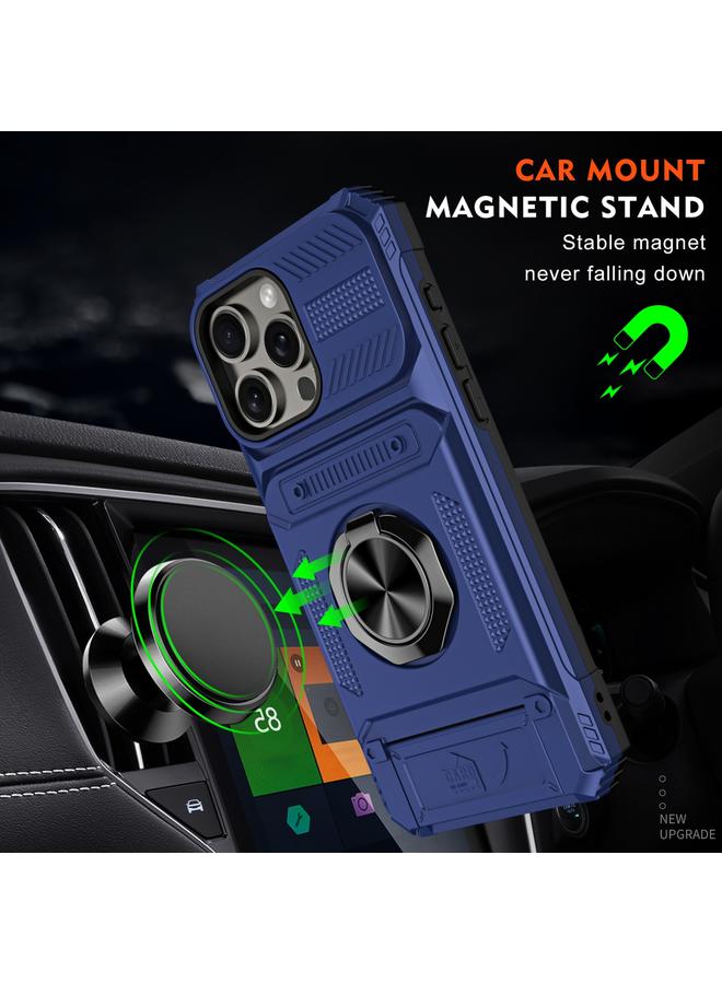 اس-توب جراب لهاتف iPhone 15 Pro مصنوع من مادة TPU+PC المقاومة للصدمات مع حامل حلقي معدني - Image 2