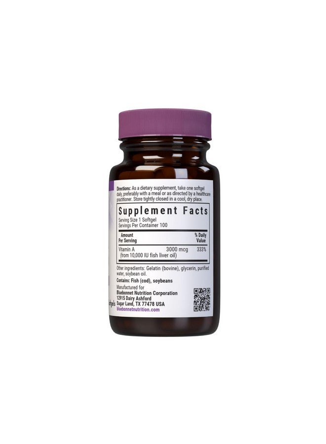 بلو بونيه Bluebonnet Nutrition فيتامين أ 10000 وحدة دولية من أعماق البحار والمياه الباردة وزيت السمك - لصحة العين والوظيفة المناعية* - خالٍ من الجلوتين - خالٍ من منتجات الألبان - مقطر جزيئيًا - 100 كبسولة هلامية - 100 وجبة - Image 2