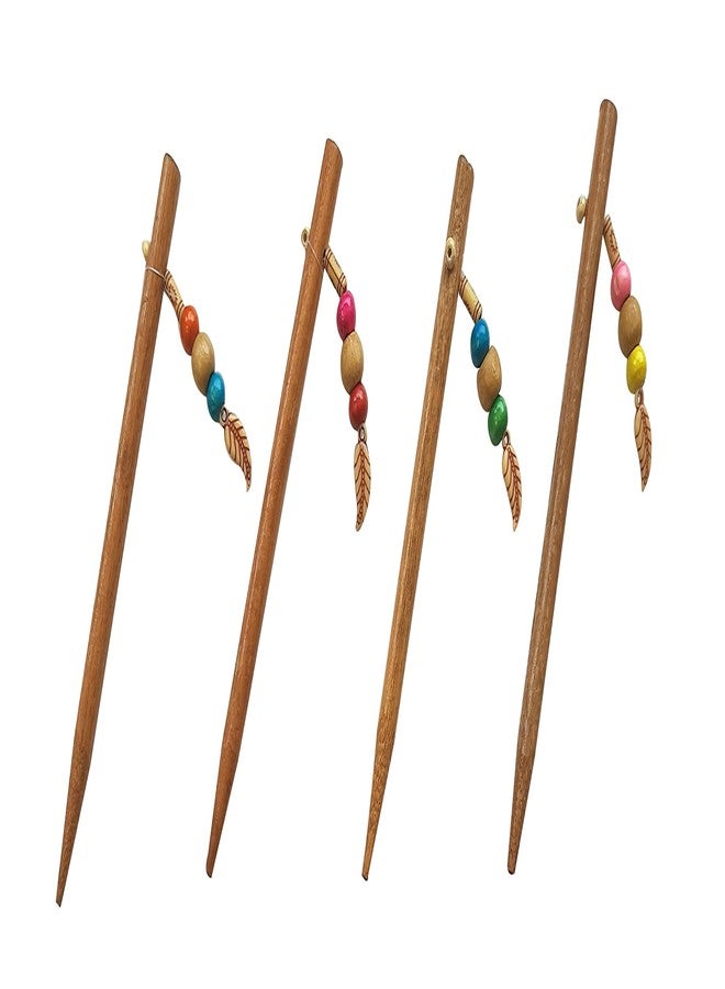 SK Craft Handcrafted Multicolour Wooden Beads Hair Juda Stick for Women - Set of 4, Juda Stick, Juda Pin, Hair Pin, Hair Clip, Bun Stick - Image 2