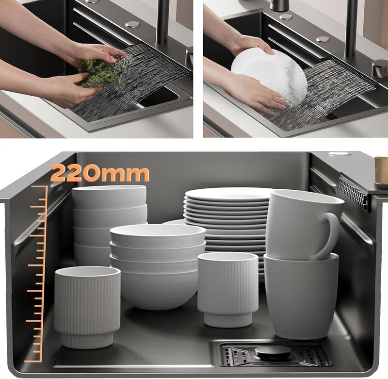 COOTER COOTER Premium Kitchen Sink 304 Grade 30 x 18 x 9 Anti Scratch Design With Integrated Waterfall Pulldown Faucet Set All Accessories All In One Stainless Steel Sinks For Kitchen Nano Coated - Image 2