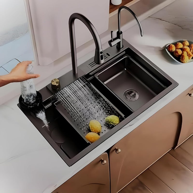COOTER COOTER Premium Kitchen Sink 304 Grade 30 x 18 x 9 Anti Scratch Design With Integrated Waterfall Pulldown Faucet Set All Accessories All In One Stainless Steel Sinks For Kitchen Nano Coated - Image 1
