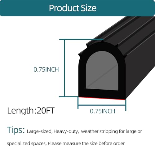 Tintvent 3/4INCH D Shape Rubber Seal Strip (Black, (3/4INCH ; 3/4INCH) 20FT) - Image 2