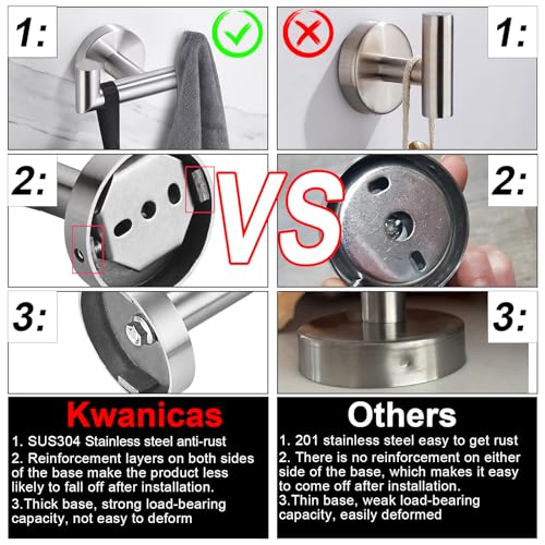 Kwanicas Towel Hooks for Bathrooms,Brushed Nickel Towel Hook for Kitchen Bathroom,SUS304 Stainless Steel Coat Hook,Heavy Duty Double Holder Robe Hooks for Hanging Towels,Coats,Sponges,Clothes,Wall Mount,2 Pack - Image 5