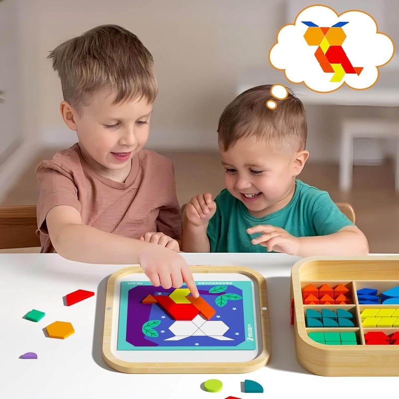 EDUTREE Magnetic Wooden Tangram Puzzle Set – Montessori Geometric Shape Blocks, Colorful Montessori Sorting & Stacking Game, Early Learning STEM Educational Toy for Kids 3+ with Wooden Storage Box - Image 5