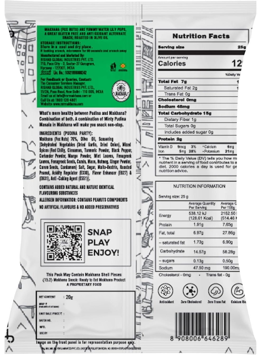 6 Pack Pudina Party 25G Gluten Free Healthy Snacks
