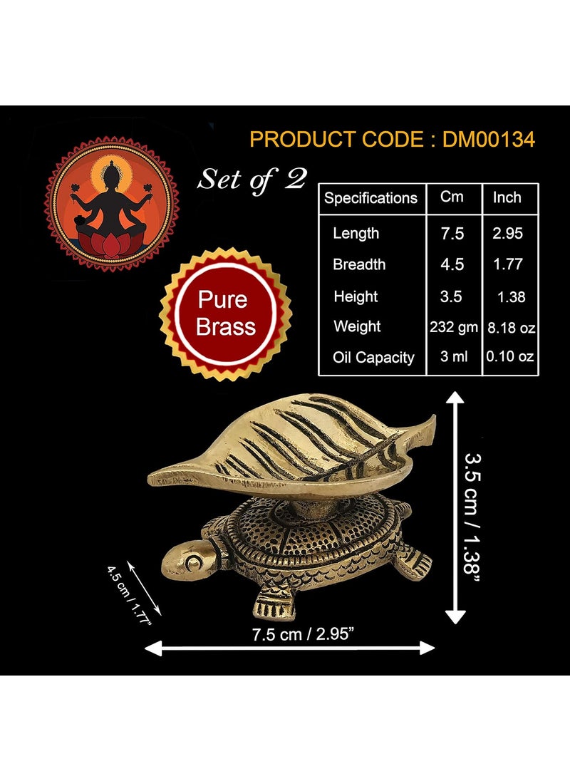 Divya Mantra Divya Mantra Turtle Leaf Vilakku Brass Diya Indian Diwali Oil Lamp Pooja Light Puja Decorations Mandir Decoration Items Handmade Table Home Backdrop Decor Lamps Decorative Tortoise Gold 2  - Image 2