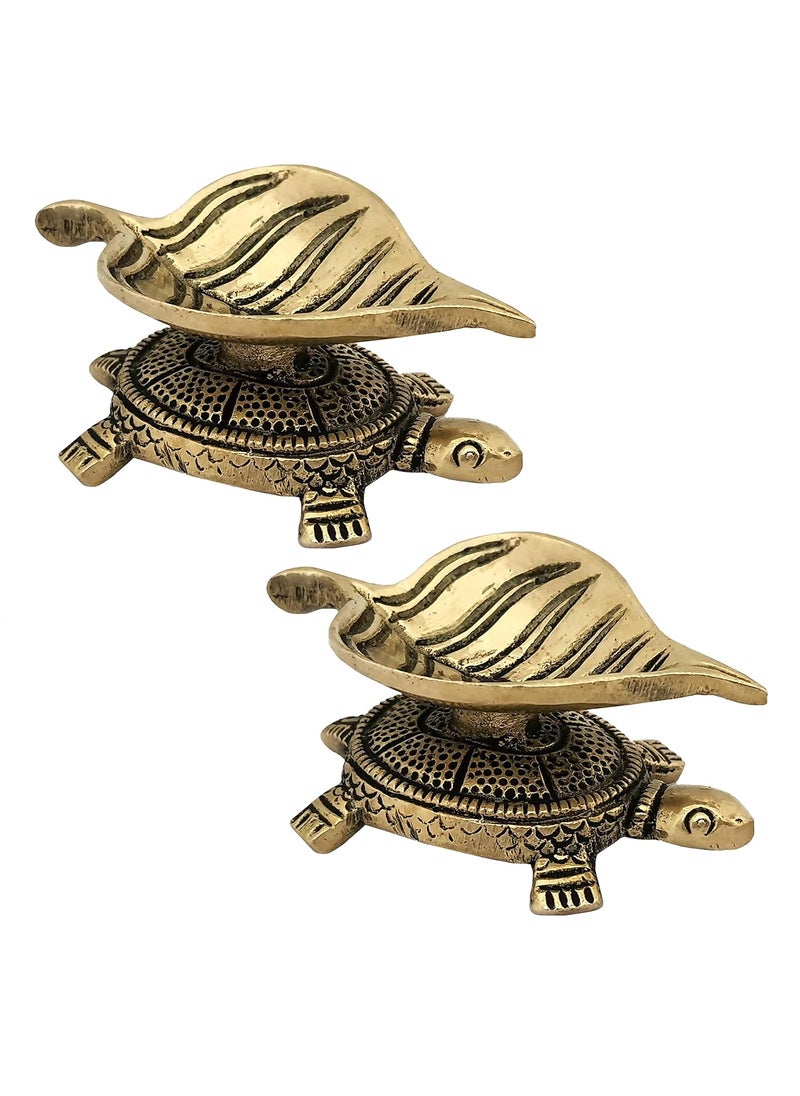 Divya Mantra Divya Mantra Turtle Leaf Vilakku Brass Diya Indian Diwali Oil Lamp Pooja Light Puja Decorations Mandir Decoration Items Handmade Table Home Backdrop Decor Lamps Decorative Tortoise Gold 2  - Image 1