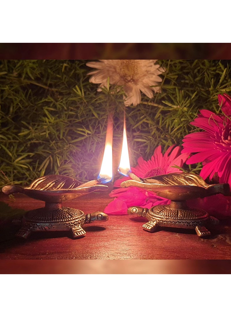 Divya Mantra Divya Mantra Turtle Leaf Vilakku Brass Diya Indian Diwali Oil Lamp Pooja Light Puja Decorations Mandir Decoration Items Handmade Table Home Backdrop Decor Lamps Decorative Tortoise Gold 2  - Image 4