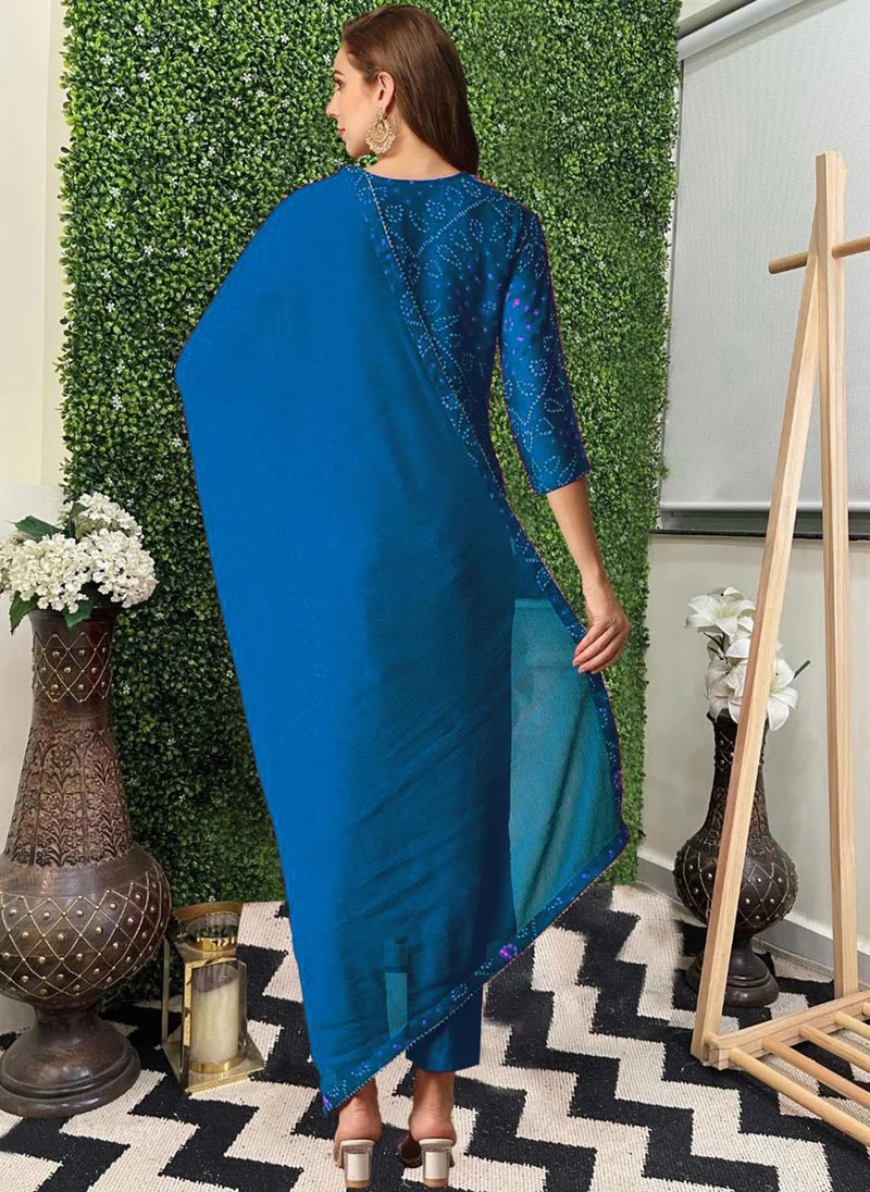 جو سريكي كورتا مطبوعة مستقيمة من GoSriKi بمزيج الرايون النسائي مع بنطال ودوباتا (TURAE CEROSIN-VKS01-GS_M_Dark Blue_Medium)