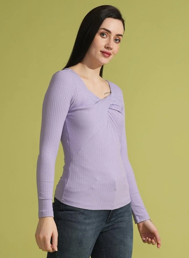 globus Globus Ribbed Sweetheart Neck Twisted Detail Top