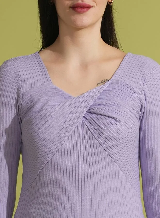 globus Globus Ribbed Sweetheart Neck Twisted Detail Top
