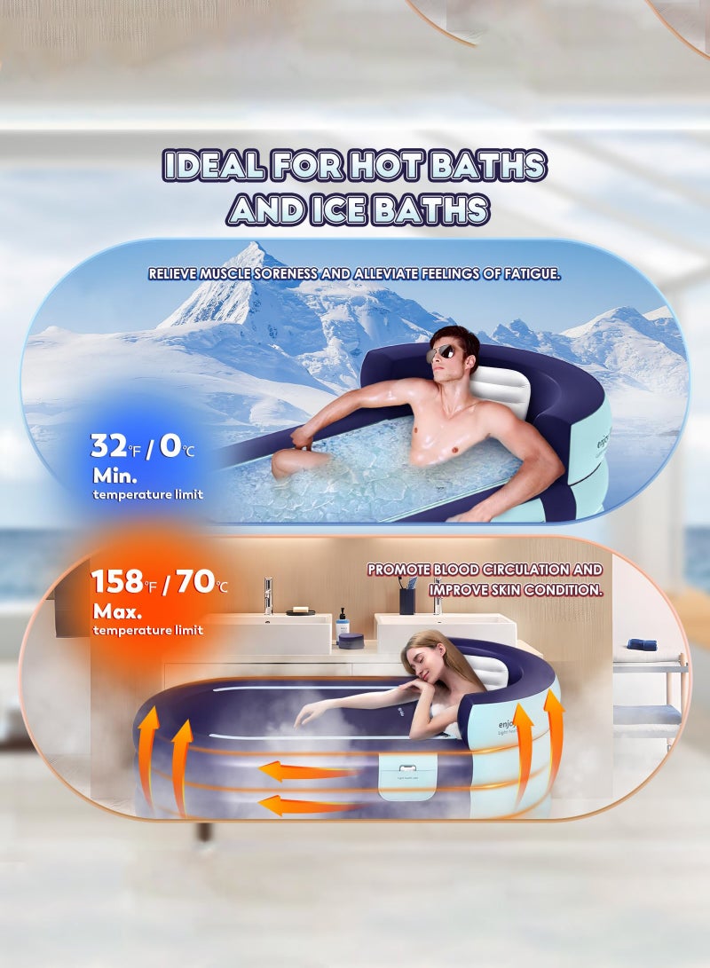 Arabest Inflatable Bathtub Adult 63'' Portable Blow Up Bath Tubs with Cordless Air Pump, Ideal for Hot Ice Bath, Quick Drain Design with 9'10'' Long Hose, Phone Pocket, Water Cushion (Orange) - Image 4