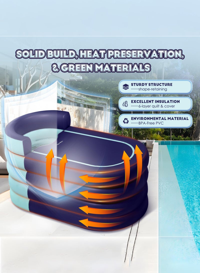 Arabest Inflatable Bathtub Adult 63'' Portable Blow Up Bath Tubs with Cordless Air Pump, Ideal for Hot Ice Bath, Quick Drain Design with 9'10'' Long Hose, Phone Pocket, Water Cushion (Orange) - Image 5