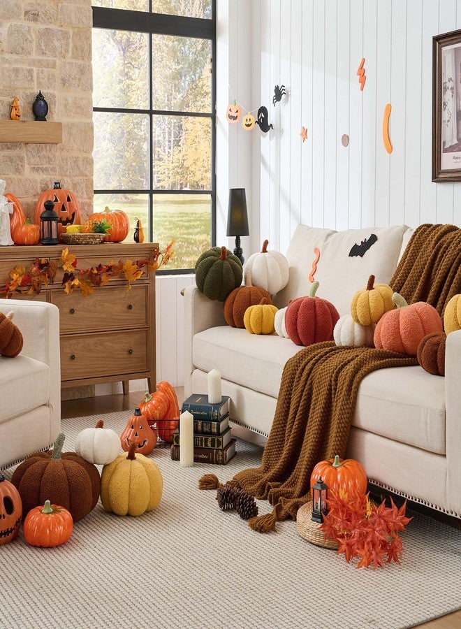 CANGHI 2 PCS Fall Pumpkin Pillows Brown White Simulated Pumpkin Shaped Pillow Halloween Decoration Throw Pillows Fluffy Pumpkin Pillows Cushion Decor for Fall Thanksgiving Halloween Bedroom Sofa Couch - Image 4