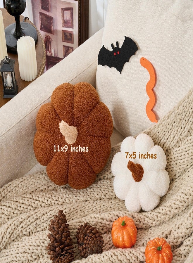 CANGHI 2 PCS Fall Pumpkin Pillows Brown White Simulated Pumpkin Shaped Pillow Halloween Decoration Throw Pillows Fluffy Pumpkin Pillows Cushion Decor for Fall Thanksgiving Halloween Bedroom Sofa Couch - Image 2