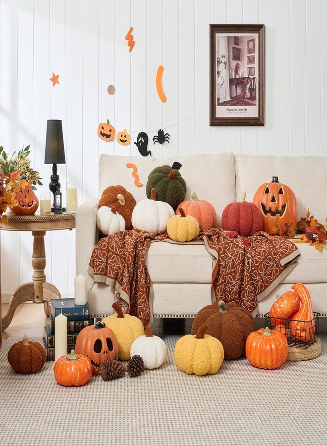 CANGHI 2 PCS Fall Pumpkin Pillows Brown White Simulated Pumpkin Shaped Pillow Halloween Decoration Throw Pillows Fluffy Pumpkin Pillows Cushion Decor for Fall Thanksgiving Halloween Bedroom Sofa Couch - Image 3