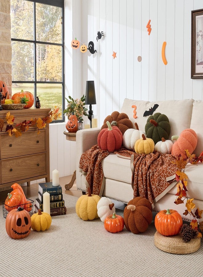 CANGHI 2 PCS Fall Pumpkin Pillows Brown White Simulated Pumpkin Shaped Pillow Halloween Decoration Throw Pillows Fluffy Pumpkin Pillows Cushion Decor for Fall Thanksgiving Halloween Bedroom Sofa Couch - Image 5