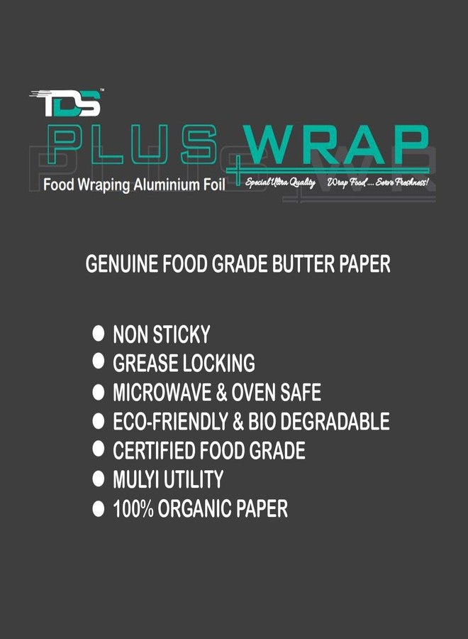 TDS PLUS WRAP ورق تغليف الزبدة TDS PLUS (طول 18 مترًا) | عبوة من 3 لفات | آمن للاستخدام في الفرن والشواء حتى 220 درجة مئوية | غير لاصق ومقاوم للدهون | آمن تمامًا للطعام | رقائق ألومنيوم لتغليف الطعام - Image 2