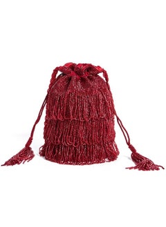 Hand Embellished Vintage Inspired Tassel Bucket Pouch Clutch Purse Bag Red Wedding Bridal Bridesmaids 1920s Great Gatsby Flapper Art Deco