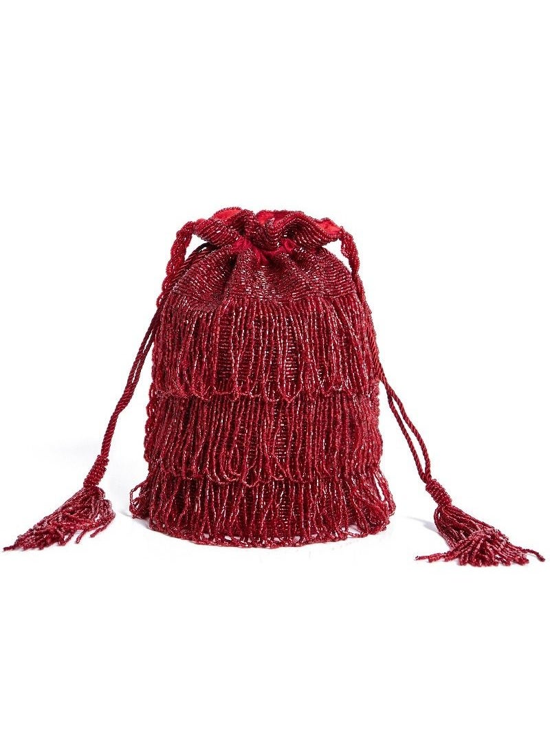 GATSBYLADY LONDON - Hand Embellished Vintage Inspired Tassel Bucket Pouch Clutch Purse Bag Red Wedding Bridal Bridesmaids 1920s Great Gatsby Flapper Art Deco - Image 1