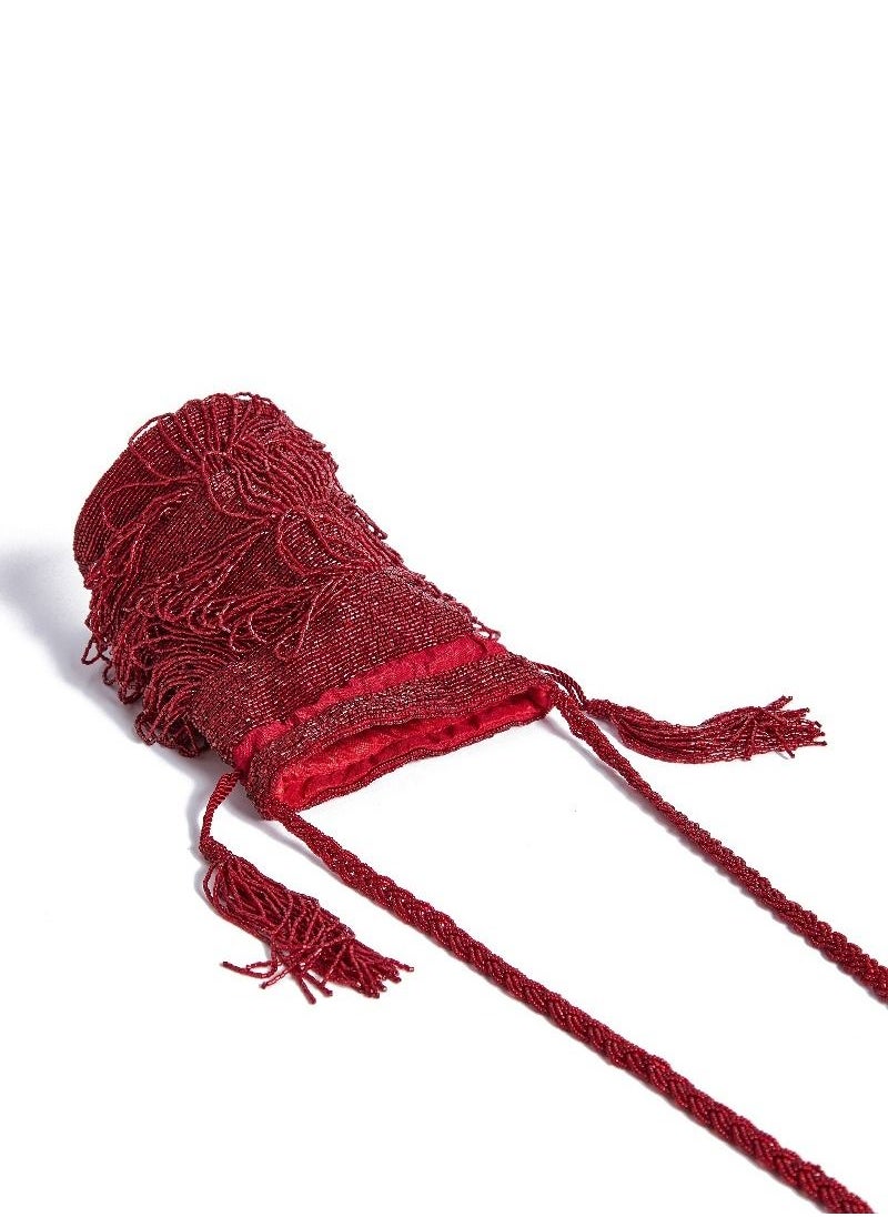 GATSBYLADY LONDON - Hand Embellished Vintage Inspired Tassel Bucket Pouch Clutch Purse Bag Red Wedding Bridal Bridesmaids 1920s Great Gatsby Flapper Art Deco - Image 1