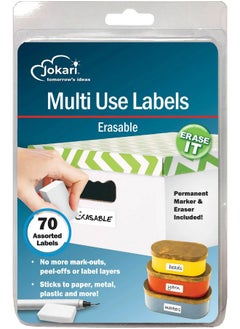 Label Once Erasable Multi-Use Labels Starter Kit With 70 Labels, Eraser And Pen