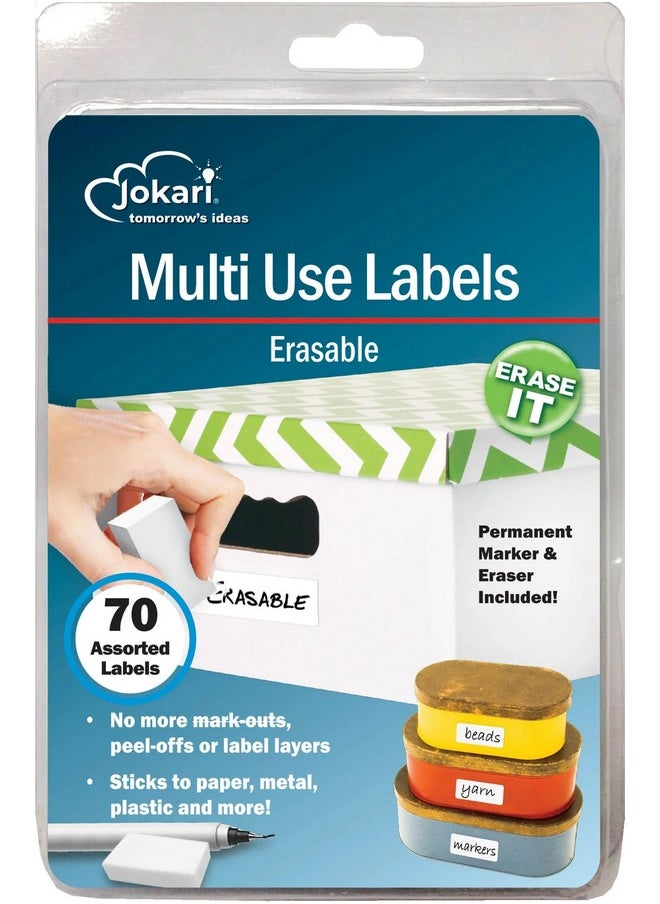 Jokari - Label Once Erasable Multi-Use Labels Starter Kit With 70 Labels, Eraser And Pen - Image 1