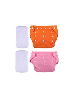 Tinny Tots Baby Reusable Cloth Diapers All In One Adjustable Washable With White Microfiber(4 Layers) Wetfree Insert Pads (024 Months 316Kg) (Pack Of 2 Orangepink)  - Image 1