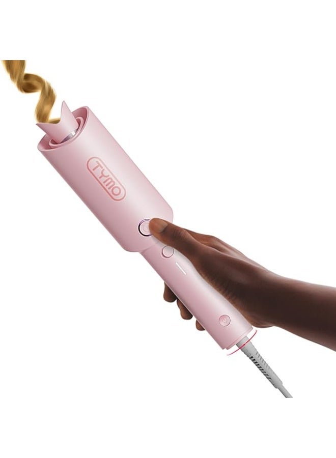 TYMO Automatic Rotating Curling Iron - TYMO CURLPRO Beach Waves Curling Wand, Portable Hair Curler, 500 Million Ionic, Dual Voltage & Lightweight for Travel, Ceramic Coating, Pink, 25mm - Image 1