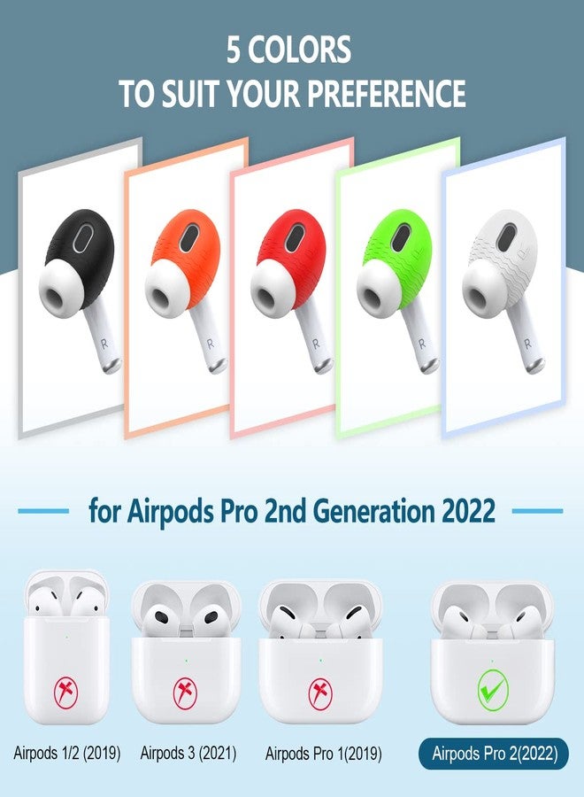 TOLUOHU 5 Pairs for AirPods Pro 2 Ear Tips Covers [Fit in The Charging Case] TOLUOHU Silicone Anti-Slip Ear Tips Covers Compatible with Apple AirPods Pro 2nd Generation 2022 [5 Color] - Image 2