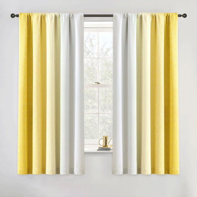 Geomoroccan Ombre 100 Blackout Curtains 63 Inch Length 2 Panels for Bedroom Living Room Gold Yellow White Gradient Patterned Room Darkening Noise Reducing Rod Pocket Window Treatment Drapes