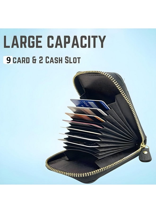 COOLCOLD Card Holder 9 Slot Vertical Leather Credit/Debit Zipper Card Holder Money Wallet Zipper Coin Purse for Men & Women (Black) - Image 3