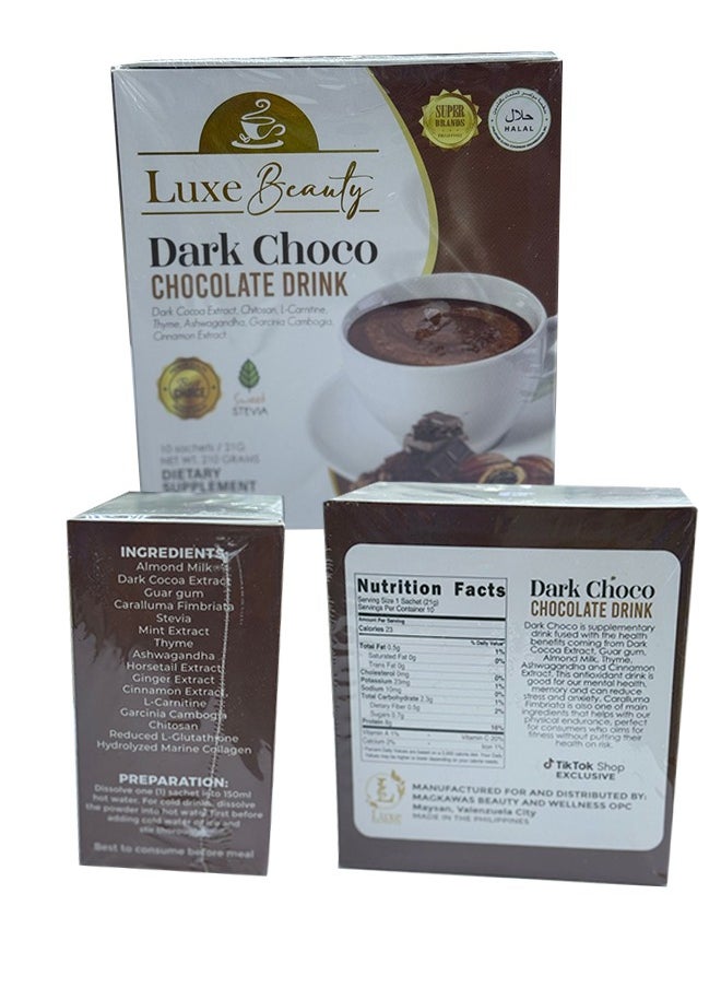 Luxe Beauty Dark Choco Chocolate Drink 10 Sachetsx21g  - Image 3