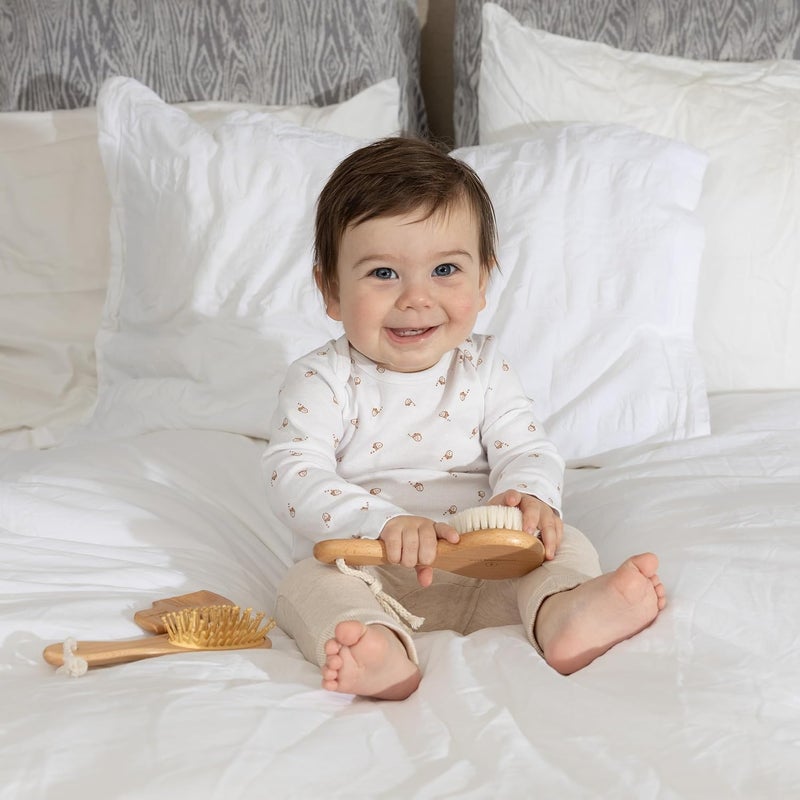 Pondering Pine Natural Baby Hair Brush Set with Boho Bag  Goat Hair Cradle Cap Brush Toddler Brush and Comb  Scalp Grooming Baby Hairbrush for Newborn and Infant Wooden Brushes for Boys and Girls - Image 5