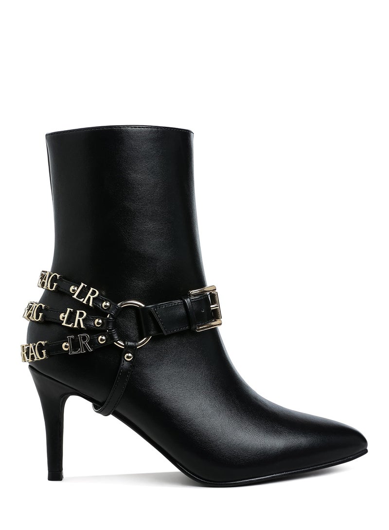 London Rag Harness Detail Stiletto Boots in Black  - Image 1