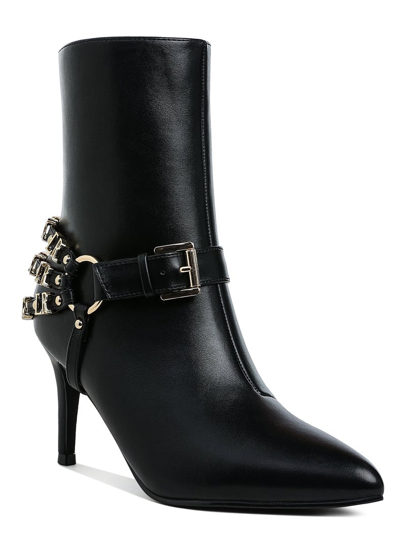London Rag Harness Detail Stiletto Boots in Black  - Image 2