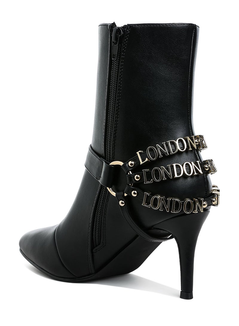 London Rag Harness Detail Stiletto Boots in Black  - Image 3