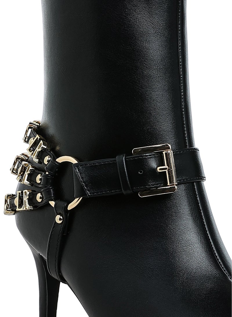 London Rag Harness Detail Stiletto Boots in Black  - Image 5