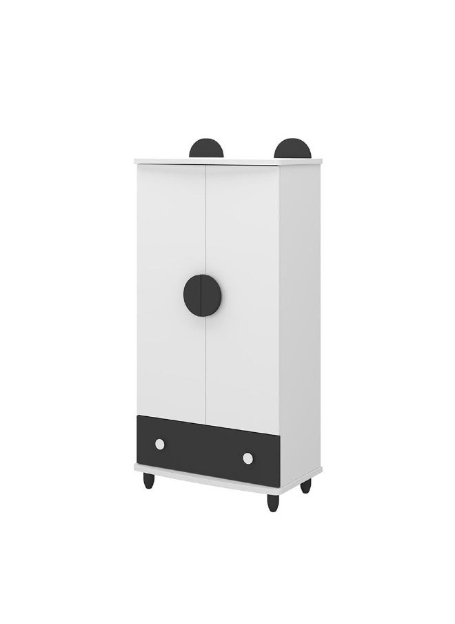 DANUBE HOME Panda 2 Door+1 Drawer Wardrobe Sturdy Closet Clothes Storage Cupboard Modern Design Space Saving Swing Door Cabinet For Bedroom L80Xw64Xh169Cm - White And Black  - Image 1