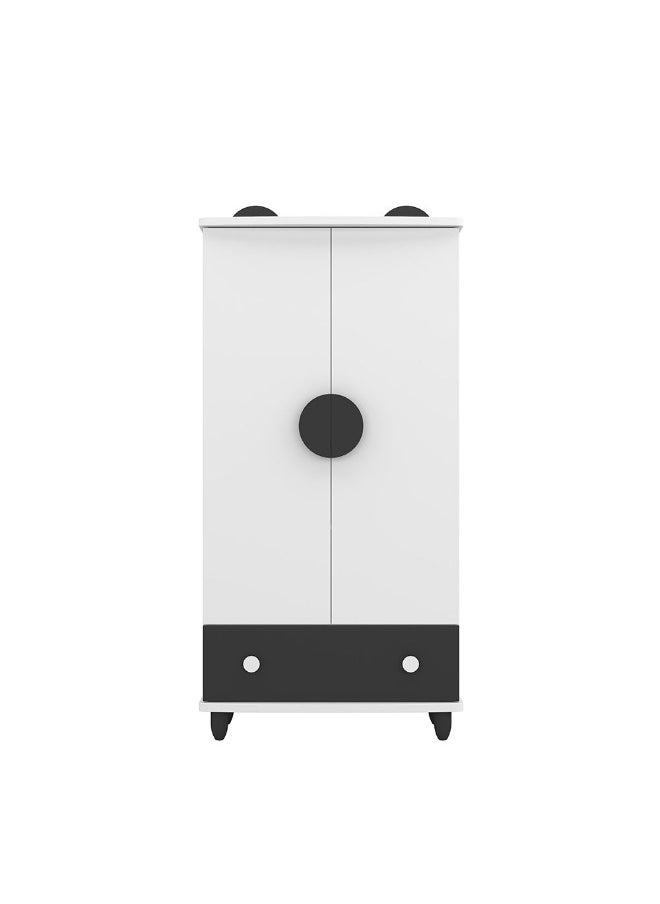 DANUBE HOME Panda 2 Door+1 Drawer Wardrobe Sturdy Closet Clothes Storage Cupboard Modern Design Space Saving Swing Door Cabinet For Bedroom L80Xw64Xh169Cm - White And Black  - Image 2