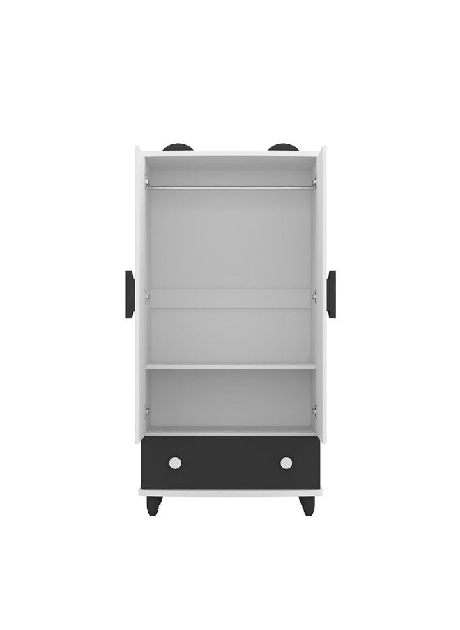 DANUBE HOME Panda 2 Door+1 Drawer Wardrobe Sturdy Closet Clothes Storage Cupboard Modern Design Space Saving Swing Door Cabinet For Bedroom L80Xw64Xh169Cm - White And Black  - Image 3
