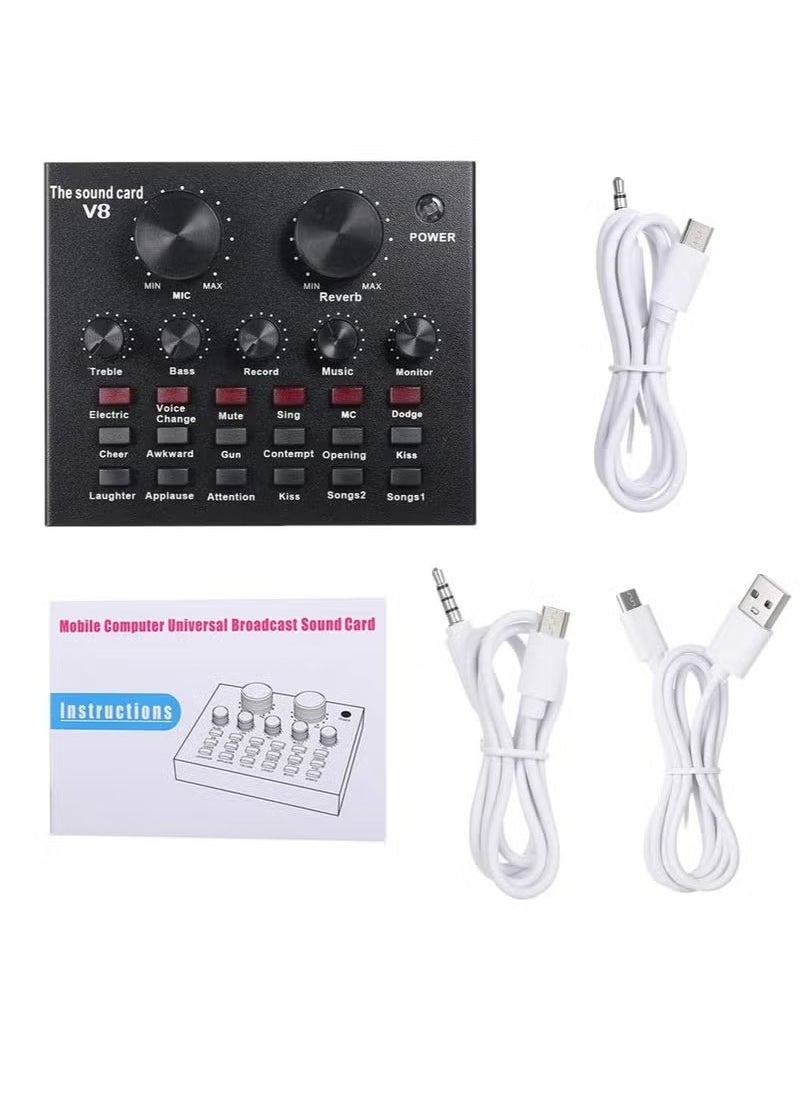 TIGER V8 Live Sound Card Bluetooth Sound Mixer Board – 3.5mm Audio Interface, 16 Sound Effects, Dual DSP Noise Reduction Chip, 6 Connecting Methods for Live Streaming, Recording, and Gaming – Ideal for PC & Mobile (V8 AMP)  - Image 4