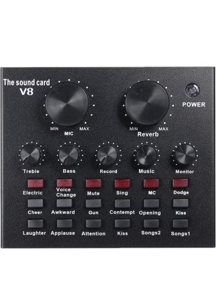 TIGER V8 Live Sound Card Bluetooth Sound Mixer Board – 3.5mm Audio Interface, 16 Sound Effects, Dual DSP Noise Reduction Chip, 6 Connecting Methods for Live Streaming, Recording, and Gaming – Ideal for PC & Mobile (V8 AMP)  - Image 1