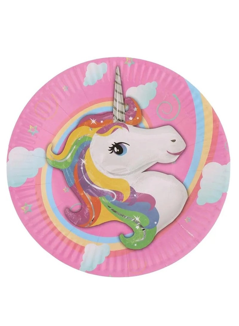 Unicorn-Print Paper Plate, 100 Pieces - Multi-Color - Image 1