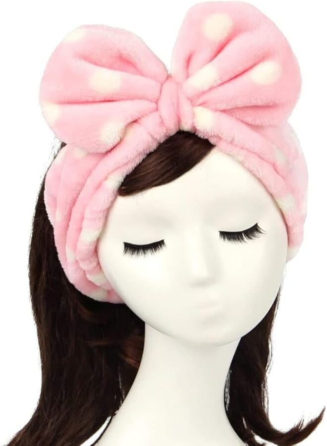Excefore Super Soft Caroset Wash Cosmetic Headband, Headbands for Washing Face Shower Spa Mask Soft Carol Fleece Hairlace Headband Turban Bowknot Washing Face